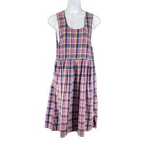 Bryn Connelly Womens M Tartan Plaid Preppy Academia Midi Dress Prairie Jumper